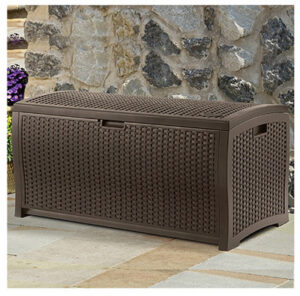 Deck Storage Box, Brown Wicker-Look Resin, 50 x 25.6 x 25.5 In., 99 Gals.