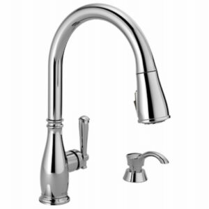 Charmaine Single Handle, High Arc Kitchen Faucet, Pull-Down Spray, ShieldSpray Technology, Soap Dispenser, Chrome