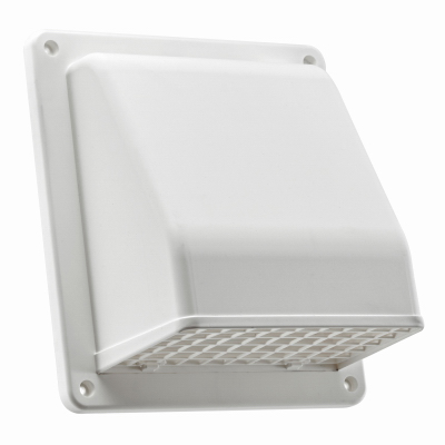 6 In. Exhaust Wall Hood Vent or Fresh Air Intake Vent, Spring Loaded Damper, White Plastic