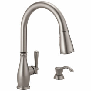 Charmaine High Arc Kitchen Faucet With Pull-Down Spray + Soap Dispenser, Single Handle, Stainless Steel
