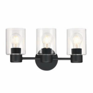 Sylvestre 3 Light Indoor Wall Fixture, Clear Glass Shades, Matte Black Finish, 8-1/4 x 15-3/4 In.