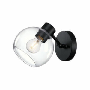 Hyson 1 Light Indoor Vanity Wall Fixture, Glass Globe, Matte Black Finish