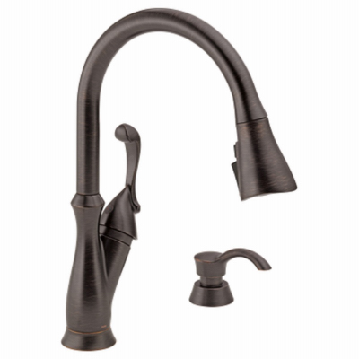 Arabella Single Handle, High Arc Kitchen Faucet, Pull-Down Spray, ShieldSpray Technology, Soap Dispenser, Venetian Bronze