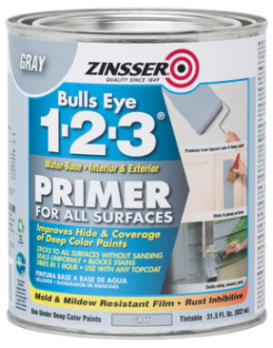 Bulls Eye 1-2-3 Primer, Water Base, Gray, 1-Qt.