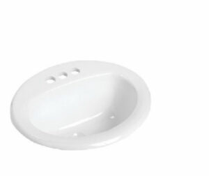 Drop-In Lavatory Sink, White, 20 x 17-3/4 In. Oval