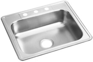 Dayton Stainless Steel Kitchen Sink, Buffed Satin Finish, Single Bowl, 4 Holes, 25 x 22 In.