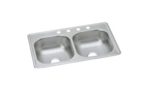 Dayton Stainless Steel Mobile Home Kitchen Sink, Double Bowls, 4 Holes, 33 x 19 In.