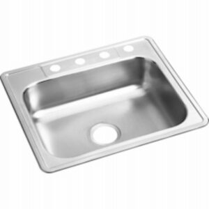 Stainless Steel Kitchen Sink, Single Compartment, 4 Holes, 25 x 22 x 6-1/16 In.